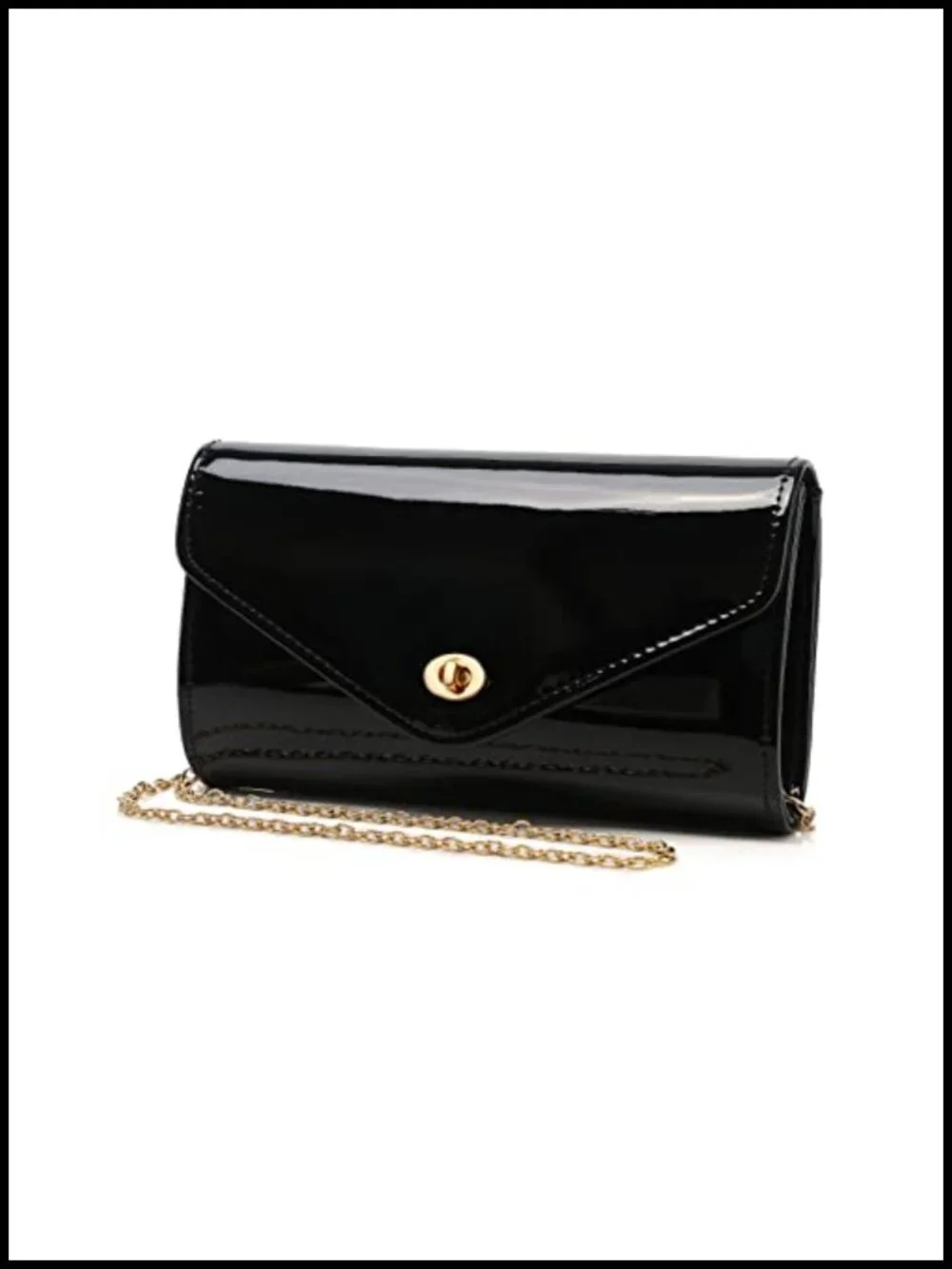 Patent Leather Envelope Clutch Evening Bag with Chain - Women's Formal Purse